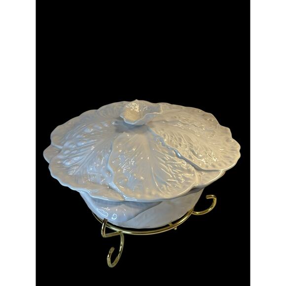 Miramar of California Vintage Cabbage Leaf Baking Chafing Dish with Lid/Stand - Picture 3 of 10